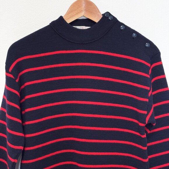Vintage Rutland Knitwear Navy and Red Stripe British Wool Sweater Size 40/42 - Picture 3 of 12